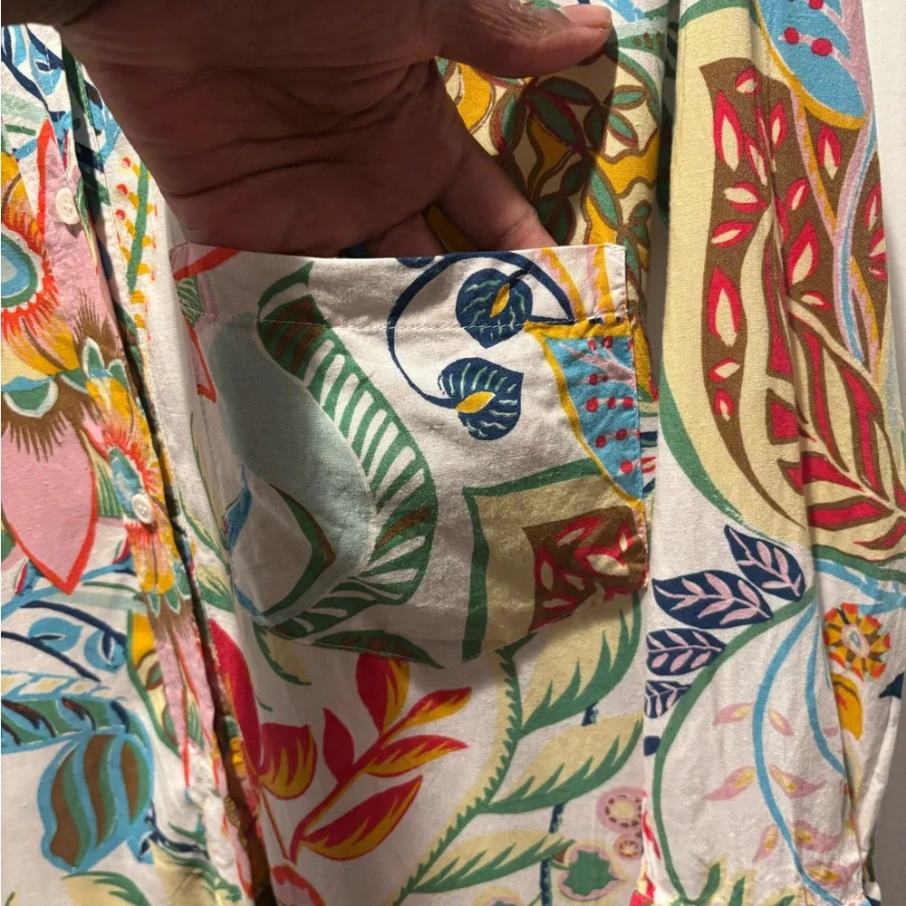 Zara Multicolor Floral Romper Playsuit Viscose Linen Whimsical Colorful size S - Picture 7 of 13